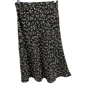 Bar III A-line Midi Skirt Black Yellow White Floral Women’s Size 2 Y2K